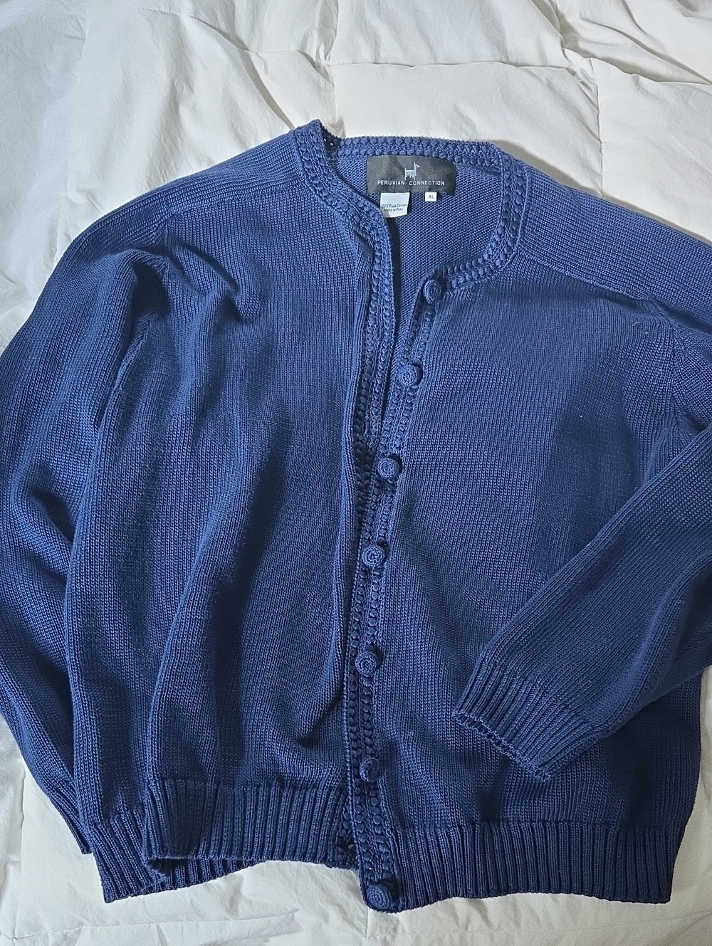 Peruvian Connection Deep Navy Cotton Button Cardigan